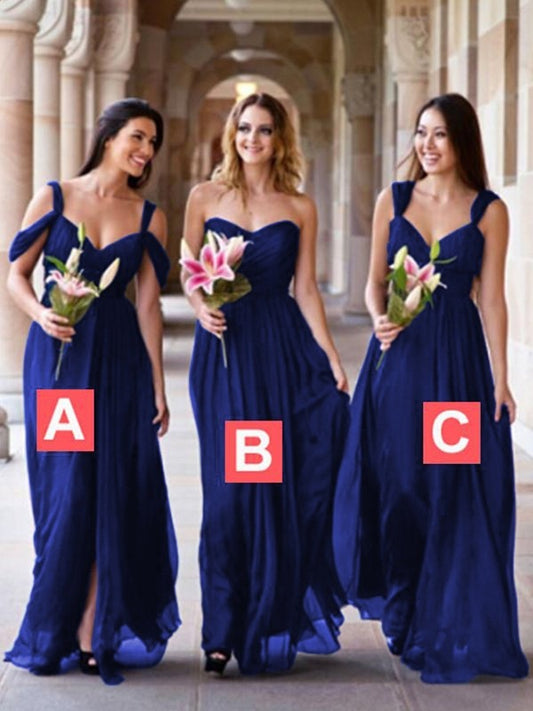 A-Line Chiffon Floor-Length Sleeveless Bridesmaid Dresses