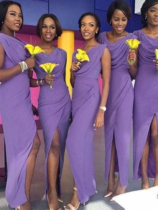 Sheath Scoop Sleeveless Chiffon Floor-Length Bridesmaid Dresses