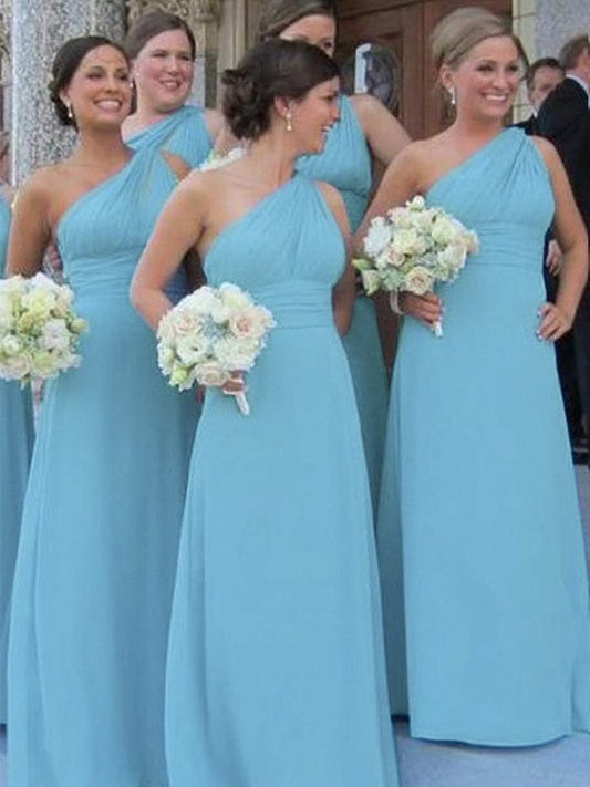 Sheath One-Shoulder Chiffon Sleeveless Floor-Length Bridesmaid Dresses