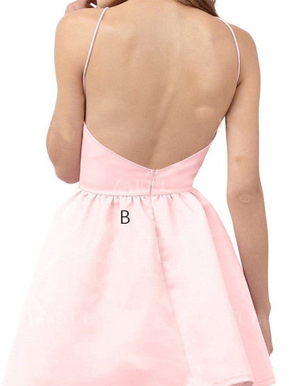 A-Line Satin Halter Sleeveless Short/Mini With Ruffles Homecoming Dress