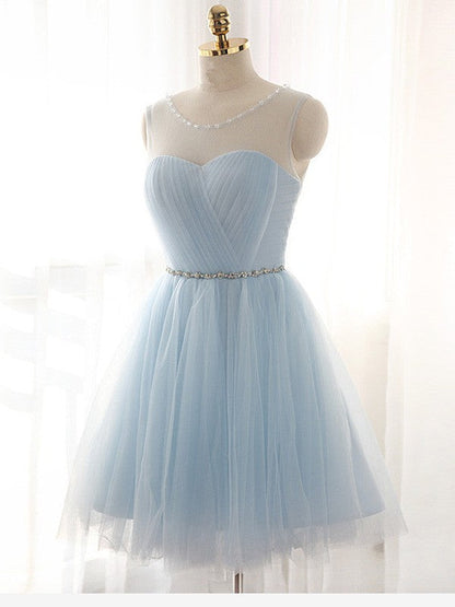 A-Line Tulle Scoop Sleeveless Short/Mini With Beading Homecoming Dress