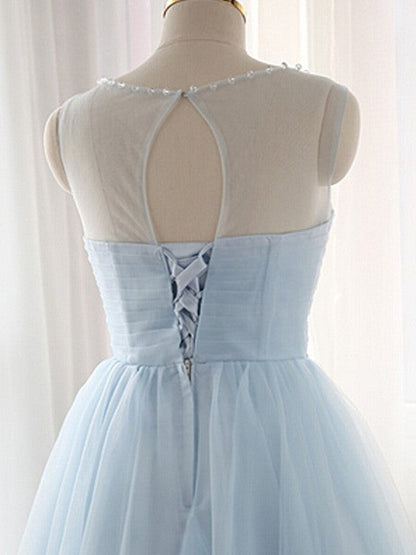 A-Line Tulle Scoop Sleeveless Short/Mini With Beading Homecoming Dress