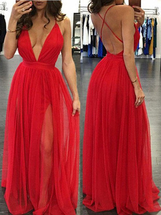 A-Line Chiffon Spaghetti Straps Sleeveless Floor-Length With Ruffles Prom Dress