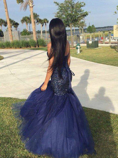 Mermaid Tulle Sweetheart Sleeveless Floor-Length With Beading Prom Dress