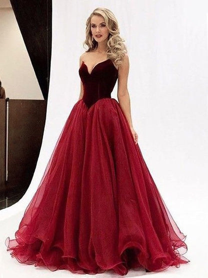 Ball Gown Tulle Sweetheart Sleeveless Floor-Length With Ruffles Prom Dress