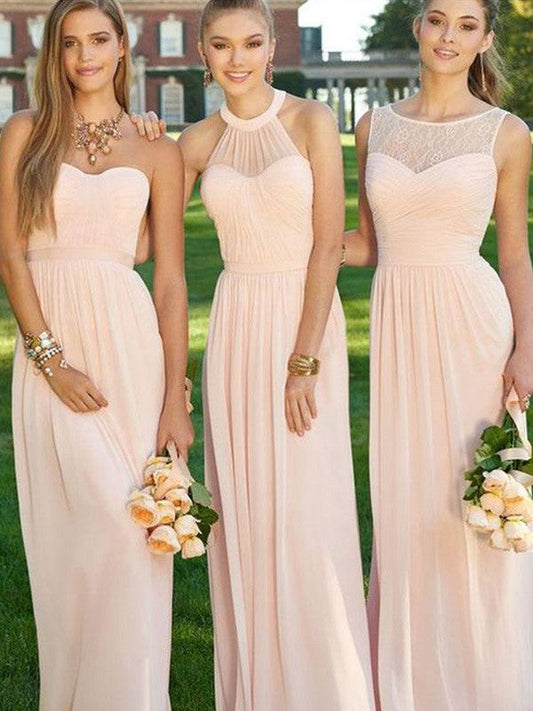 A-Line Chiffon Sweetheart Sleeveless Floor-Length With Ruched Bridesmaid Dresses