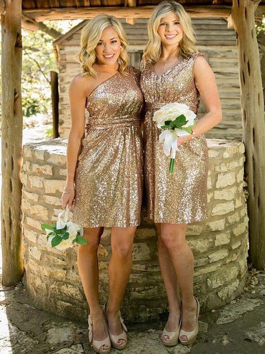 Sheath Sequins Sweetheart Sleeveless Short/Mini With Sequin Bridesmaid Dresses