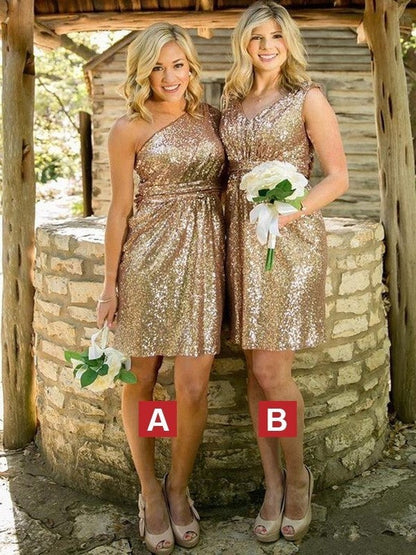 Sheath Sequins Sweetheart Sleeveless Short/Mini With Sequin Bridesmaid Dresses