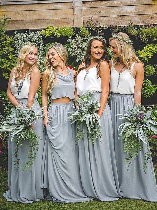 A-Line Chiffon V-neck Sleeveless Floor-Length With Ruffles Bridesmaid Dresses