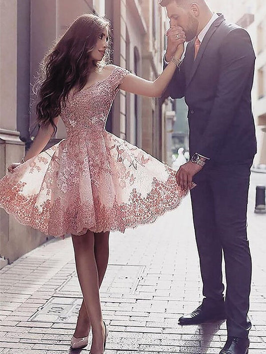A-Line Tulle Scoop Sleeveless Short/Mini With Applique Prom Dress