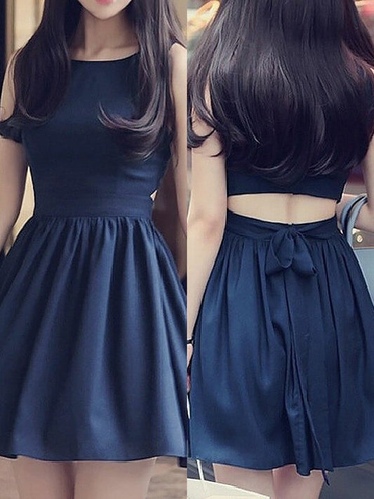 A-Line Chiffon Scoop Sleeveless Short/Mini With Ruffles Homecoming Dress