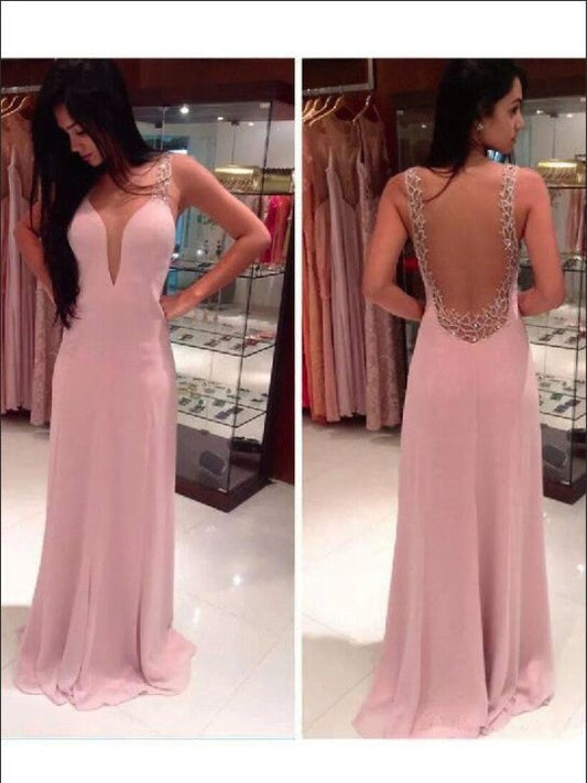 A-Line Chiffon Straps Sleeveless Floor-Length With Beading Prom Dress