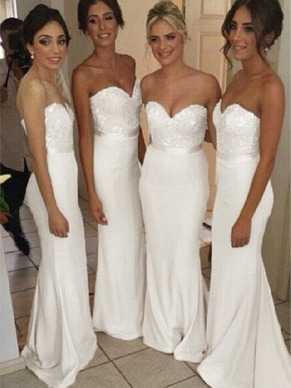 Mermaid Silk like Satin Sweetheart Sleeveless With Beading Bridesmaid Dresses